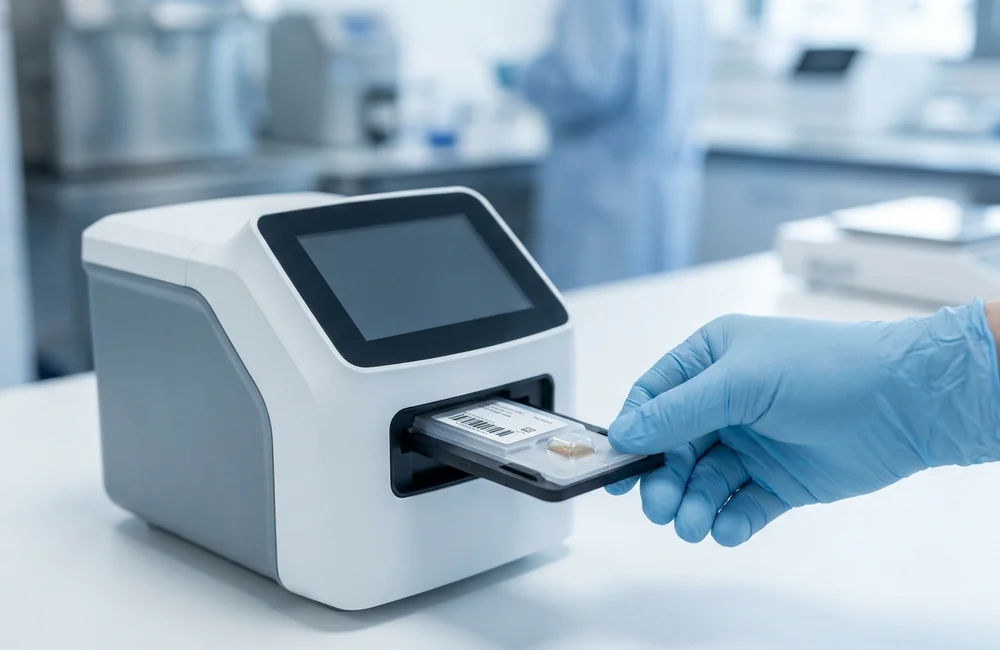Cartridge-based point-of-care analyser in a hospital laboratory