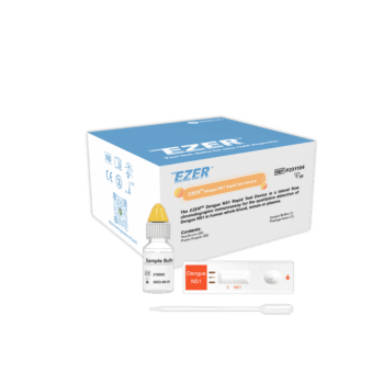 EZER™ Dengue NS1 Rapid Test cassette with positive result showing red test and control lines
